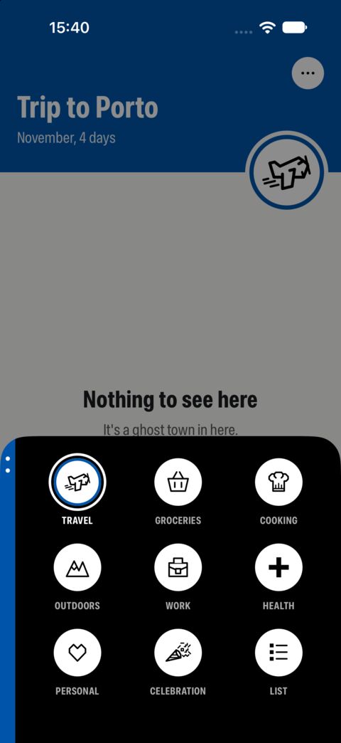 Choosing an icon on the iPhone: the same nine icons in a menu over the list.