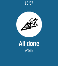 The watch celebrating: All done, Work.